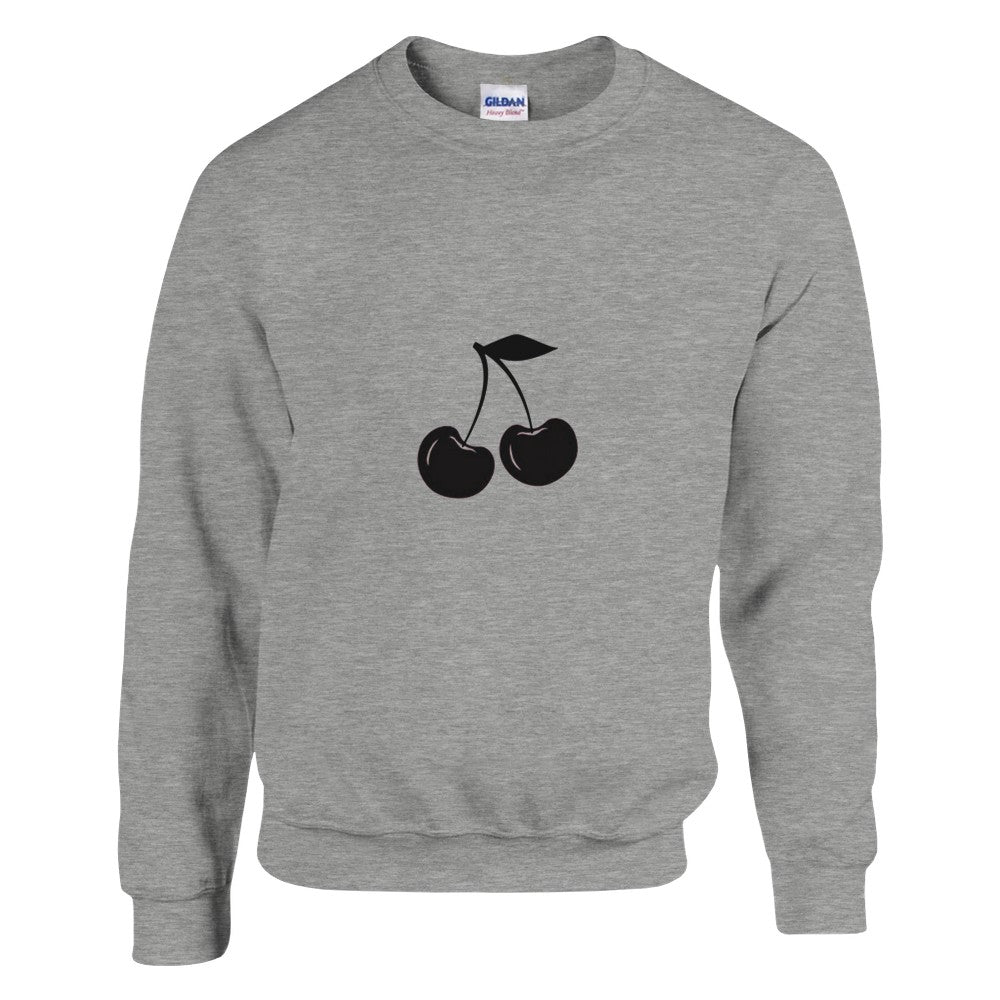 A fashionable sweatshirt showcasing a vibrant black cherry graphic, great for expressing your unique style effortlessly. Available in a range of colours.