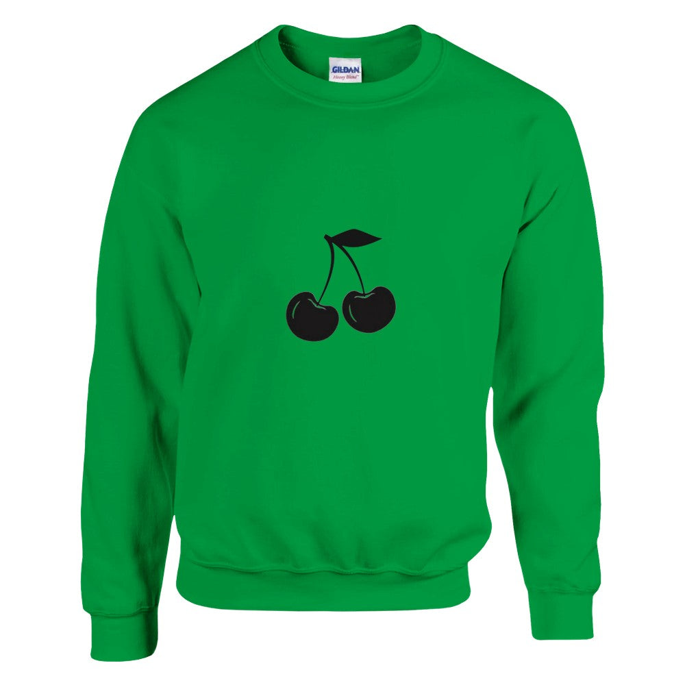 A fashionable sweatshirt showcasing a vibrant black cherry graphic, great for expressing your unique style effortlessly. Available in a range of colours.