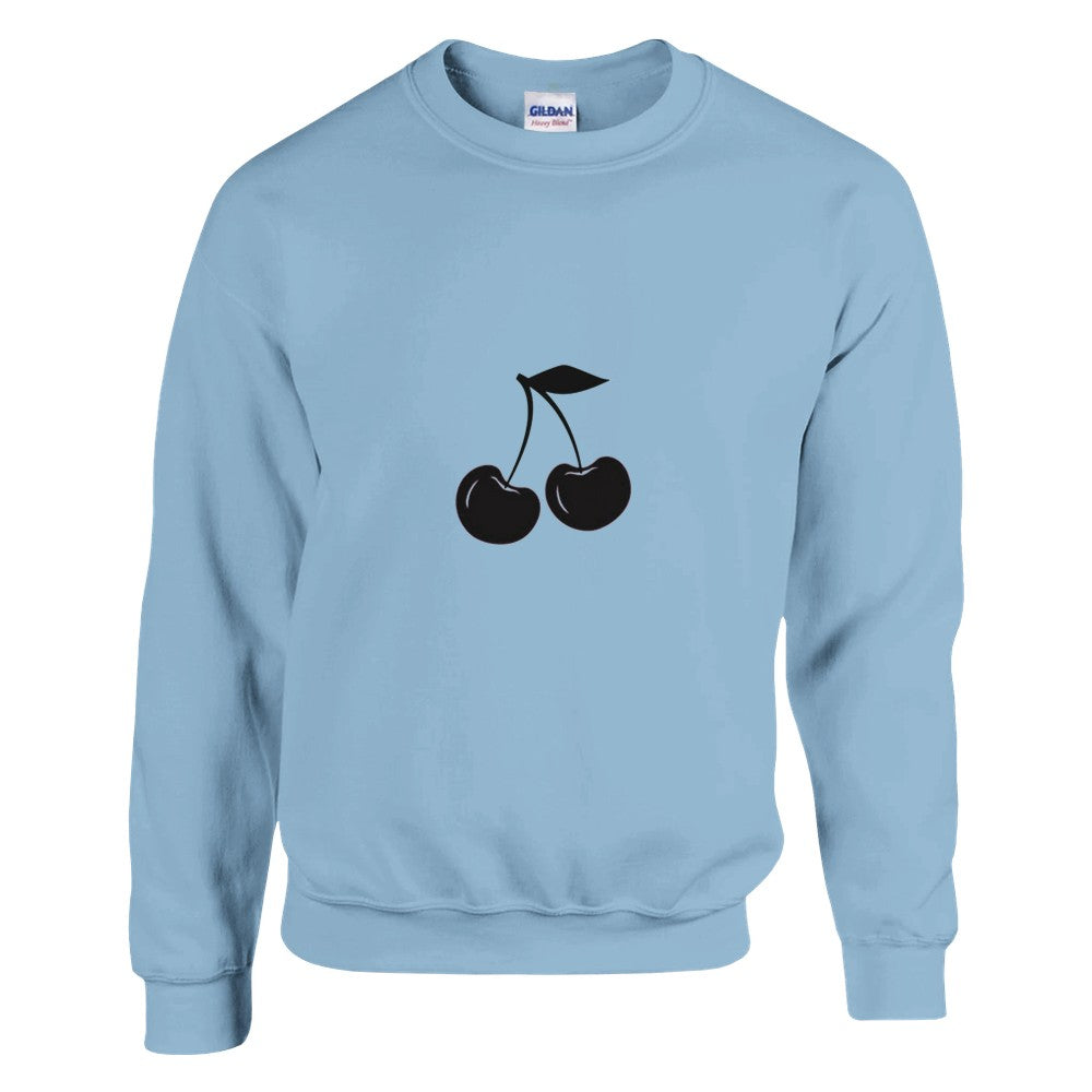 A fashionable sweatshirt showcasing a vibrant black cherry graphic, great for expressing your unique style effortlessly. Available in a range of colours.