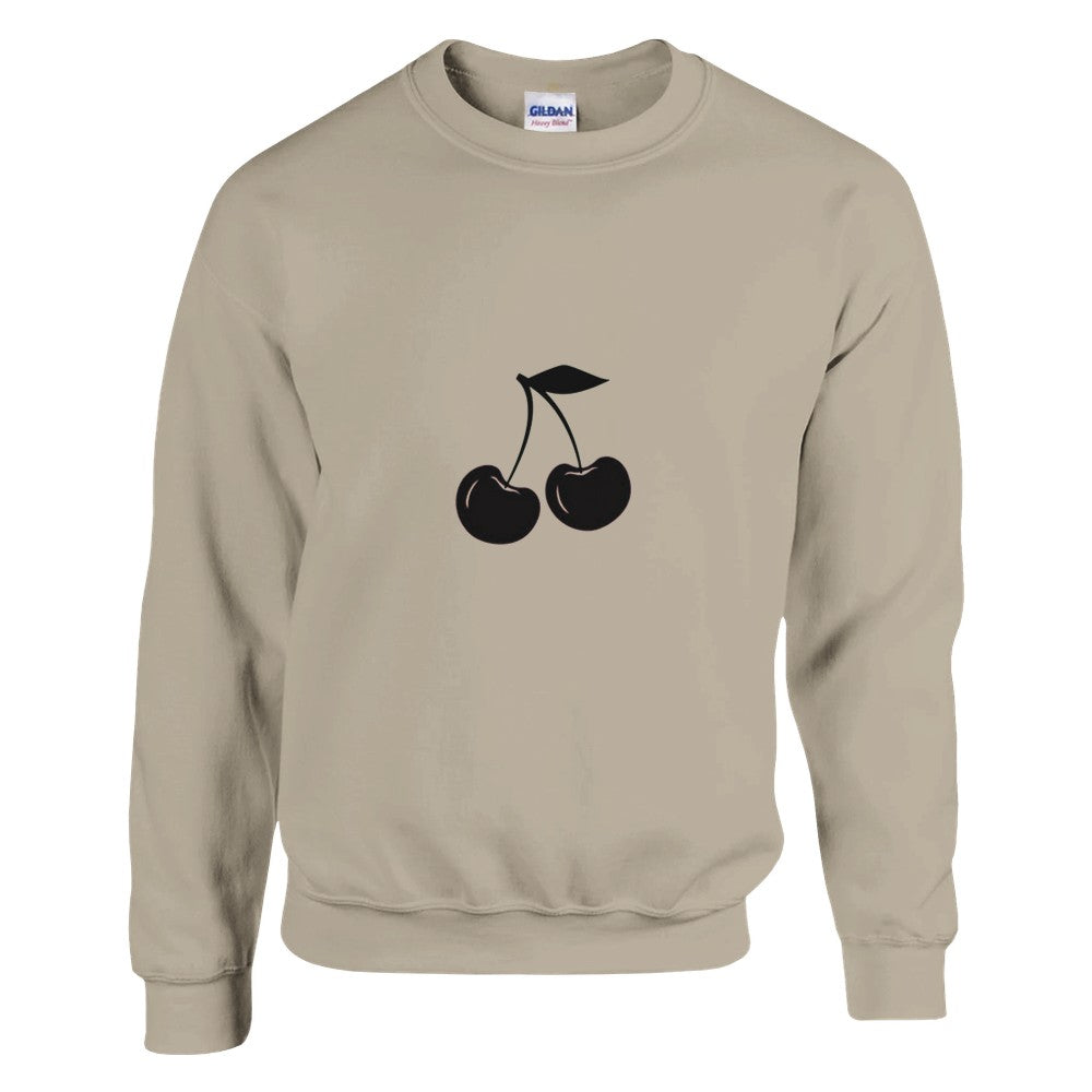 A fashionable sweatshirt showcasing a vibrant black cherry graphic, great for expressing your unique style effortlessly. Available in a range of colours.