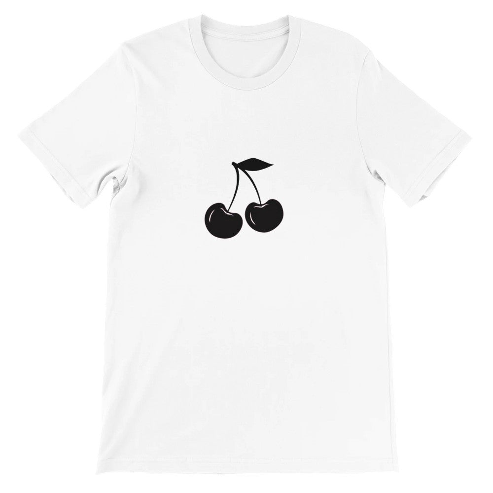 A stylish t-shirt featuring a bold black cherry design, perfect for adding a fun touch to any outfit. Available in a range of colours.