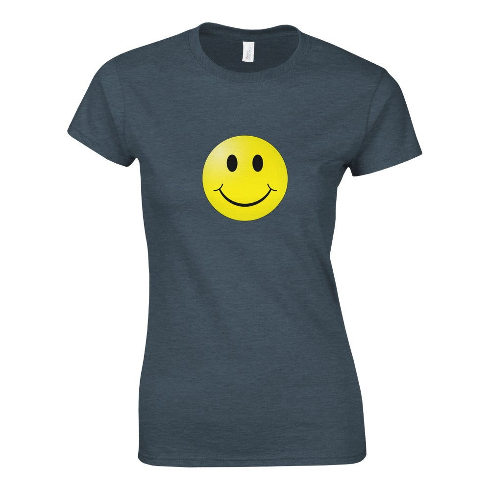 A stylish women’s fitted t-shirt adorned with a bright smiley face, bringing joy and positivity to your wardrobe. Available in a range of colours.