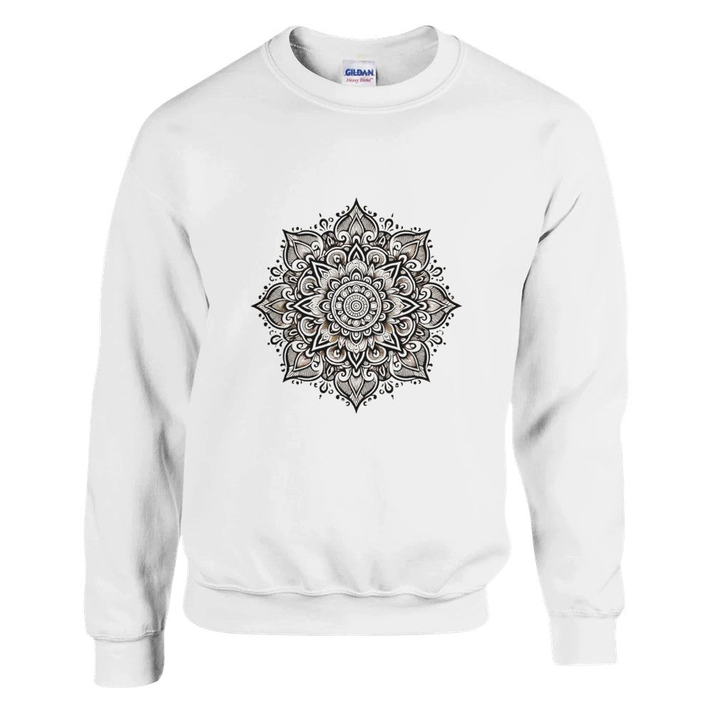 Sweatshirt featuring a striking black and white mandala design at the centre. Available in a range of colours.Available in a range of colours.