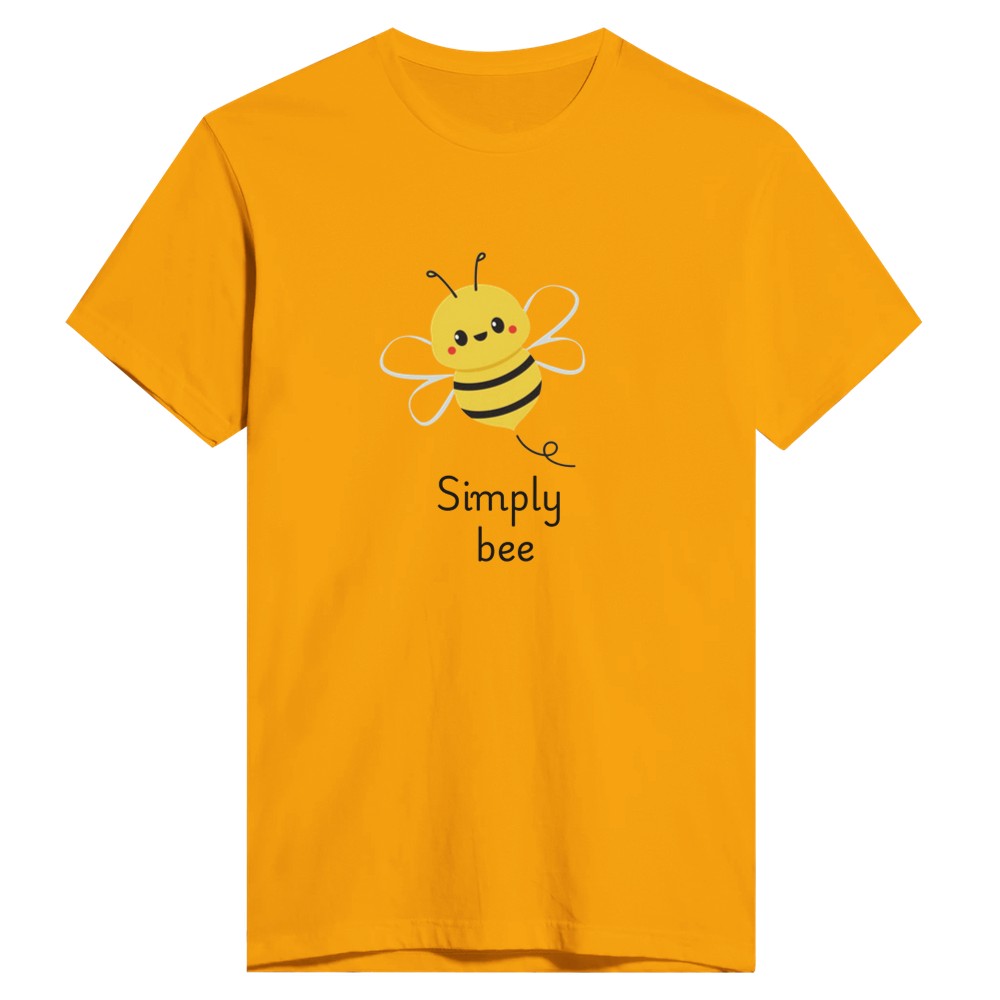 This men’s fitted t-shirt features a charming illustration of a cheerful bee, and the words ‘simply bee’ in a playful font. Available in a range of colours - this one is a deep, golden yellow.