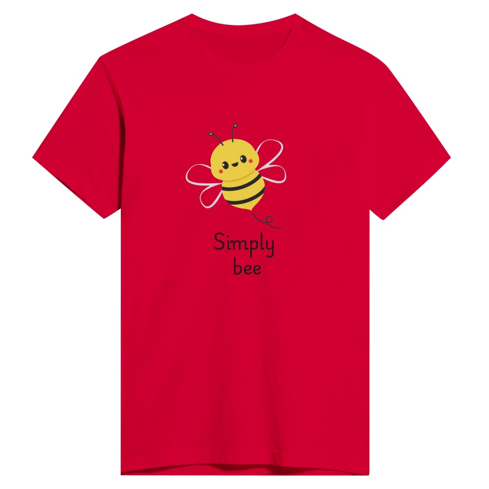 This men’s fitted t-shirt features a charming illustration of a cheerful bee, and the words ‘simply bee’ in a playful font. Available in a range of colours.
