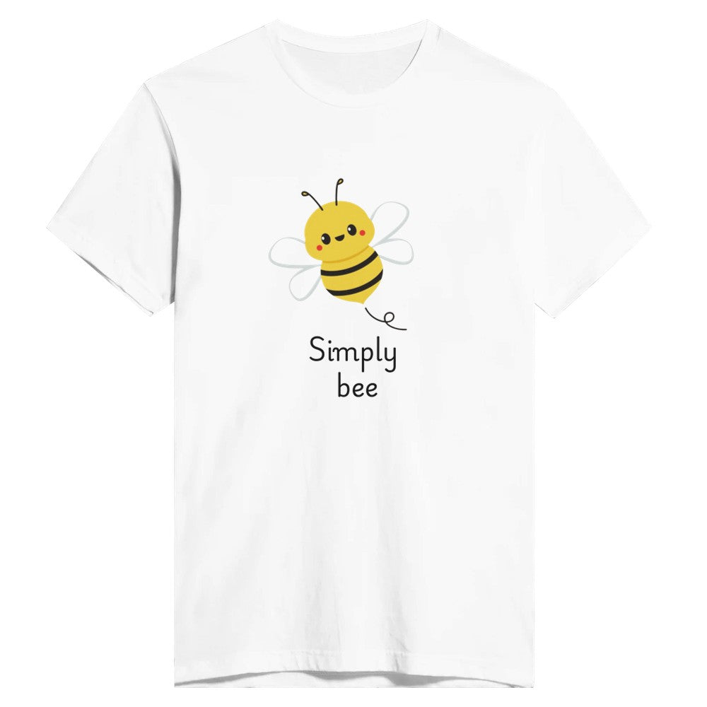 This men’s fitted t-shirt features a charming illustration of a cheerful bee, and the words ‘simply bee’ in a playful font. Available in a range of colours.