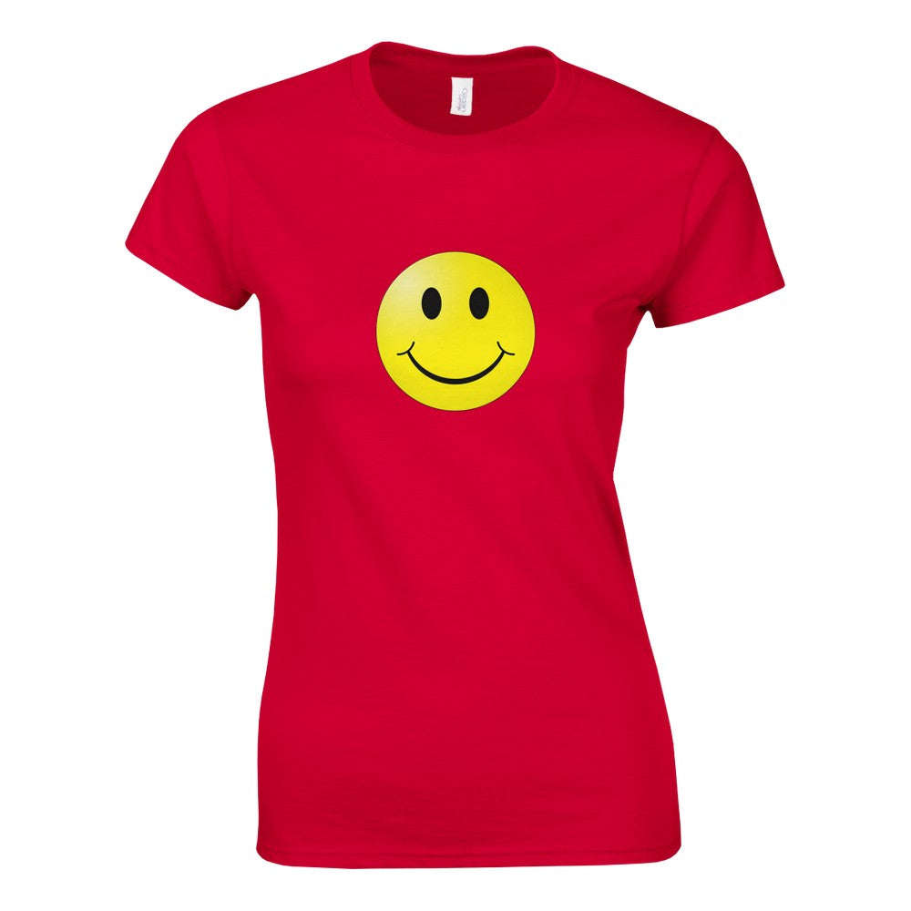 A stylish women’s fitted t-shirt adorned with a bright smiley face, bringing joy and positivity to your wardrobe. Available in a range of colours.