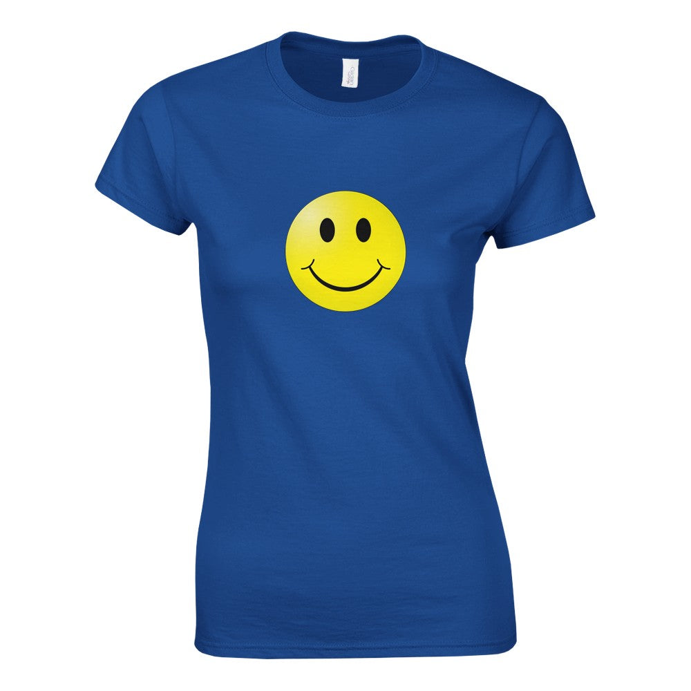 A stylish women’s fitted t-shirt adorned with a bright smiley face, bringing joy and positivity to your wardrobe. Available in a range of colours.