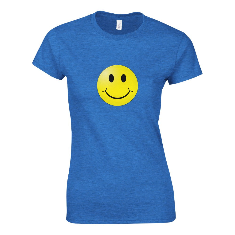A stylish women’s fitted t-shirt adorned with a bright smiley face, bringing joy and positivity to your wardrobe. Available in a range of colours.
