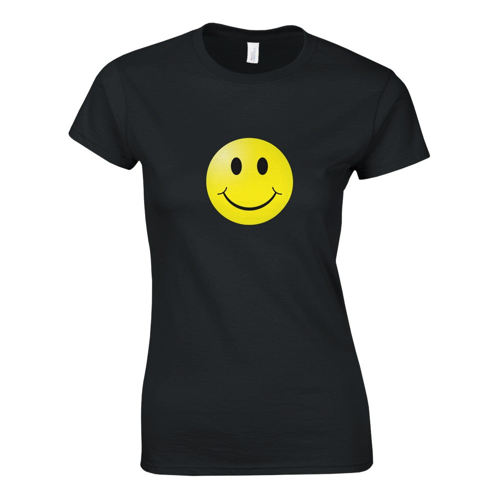 A stylish women’s fitted t-shirt adorned with a bright smiley face, bringing joy and positivity to your wardrobe. Available in a range of colours.