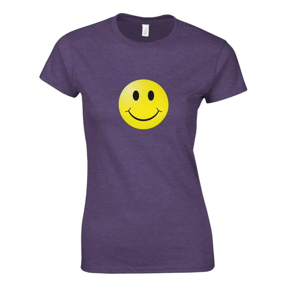 A stylish women’s fitted t-shirt adorned with a bright smiley face, bringing joy and positivity to your wardrobe. Available in a range of colours.