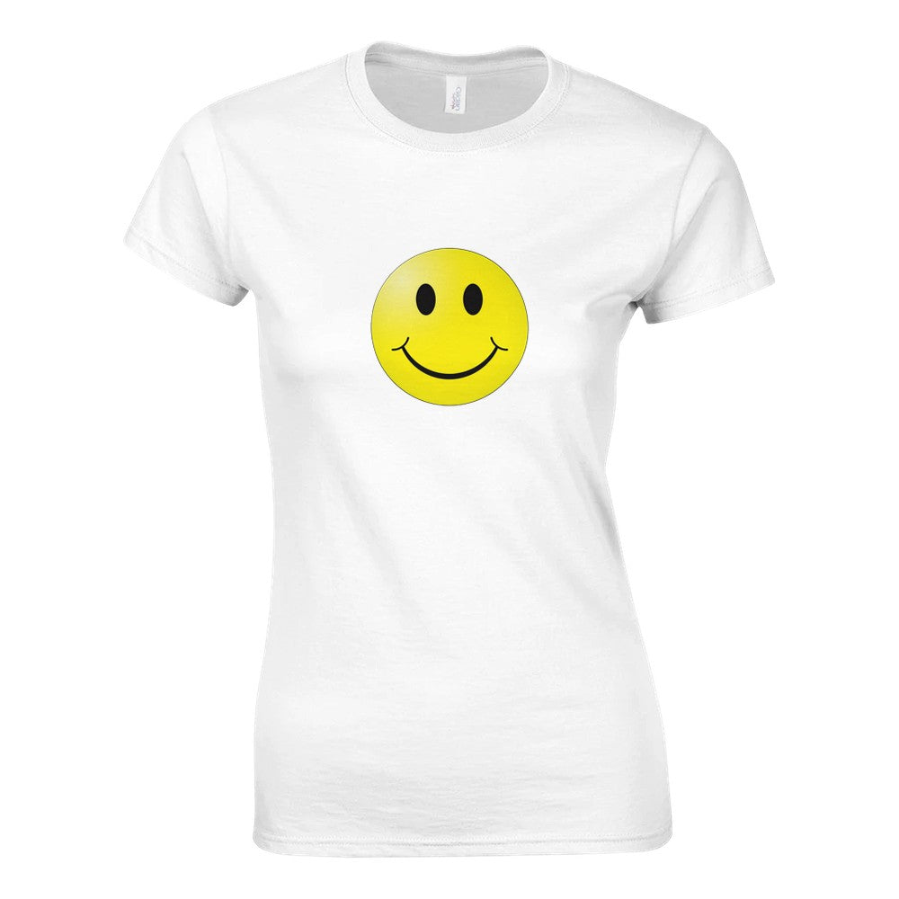 A stylish women’s fitted t-shirt adorned with a bright smiley face, bringing joy and positivity to your wardrobe. Available in a range of colours.