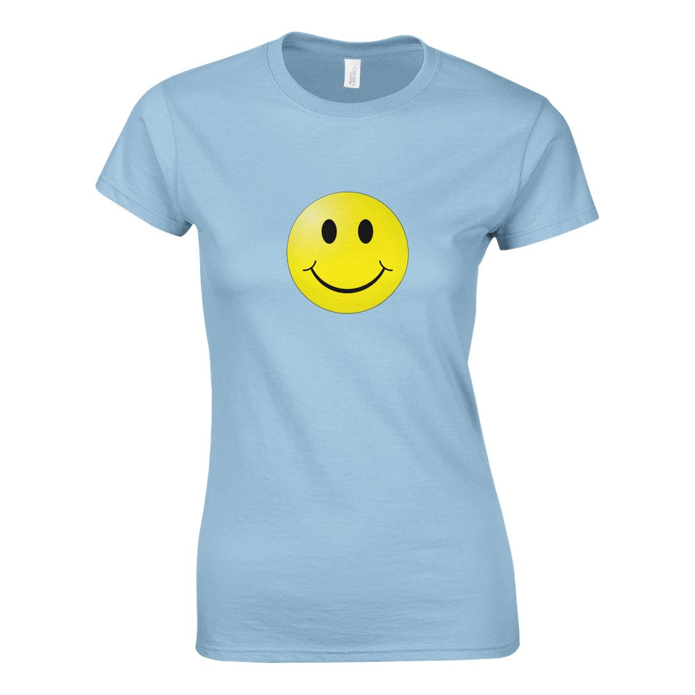 A stylish women’s fitted t-shirt adorned with a bright smiley face, bringing joy and positivity to your wardrobe. Available in a range of colours.