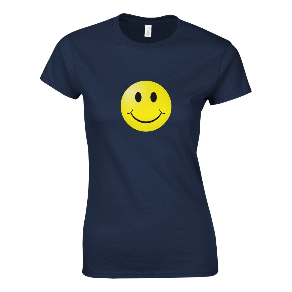 A stylish women’s fitted t-shirt adorned with a bright smiley face, bringing joy and positivity to your wardrobe. Available in a range of colours.