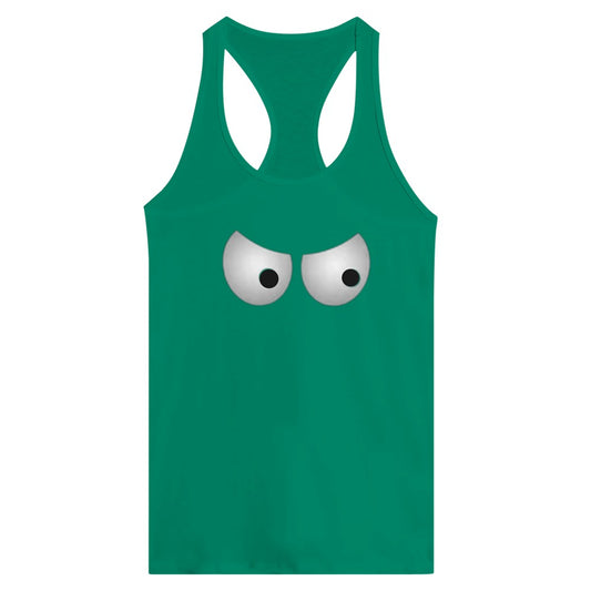 A stylish racerback tank top  adorned with a unique eye graphic, adding an intriguing touch to your outfit. Available in a range of colours.