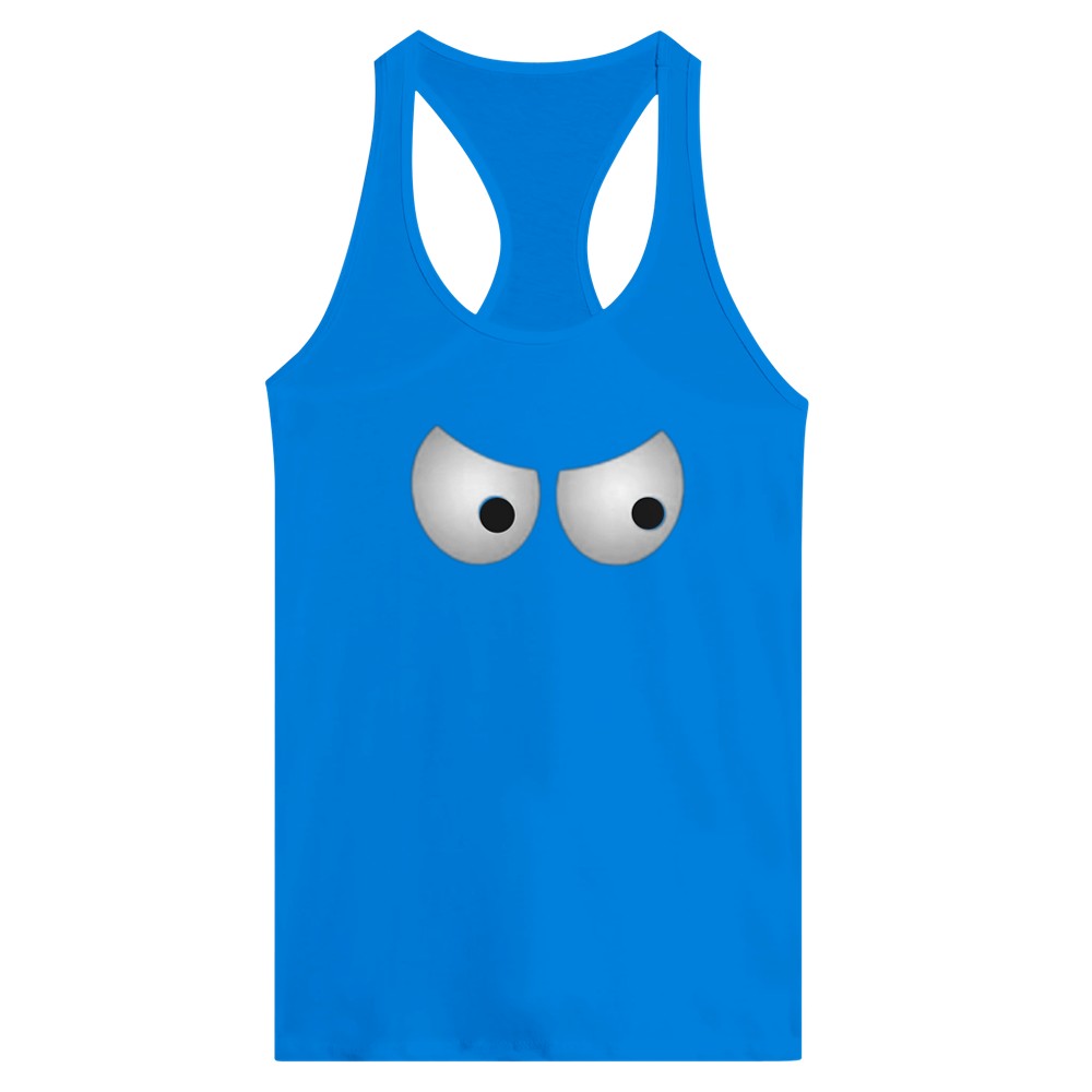 A stylish racerback tank top  adorned with a unique eye graphic, adding an intriguing touch to your outfit. Available in a range of colours.