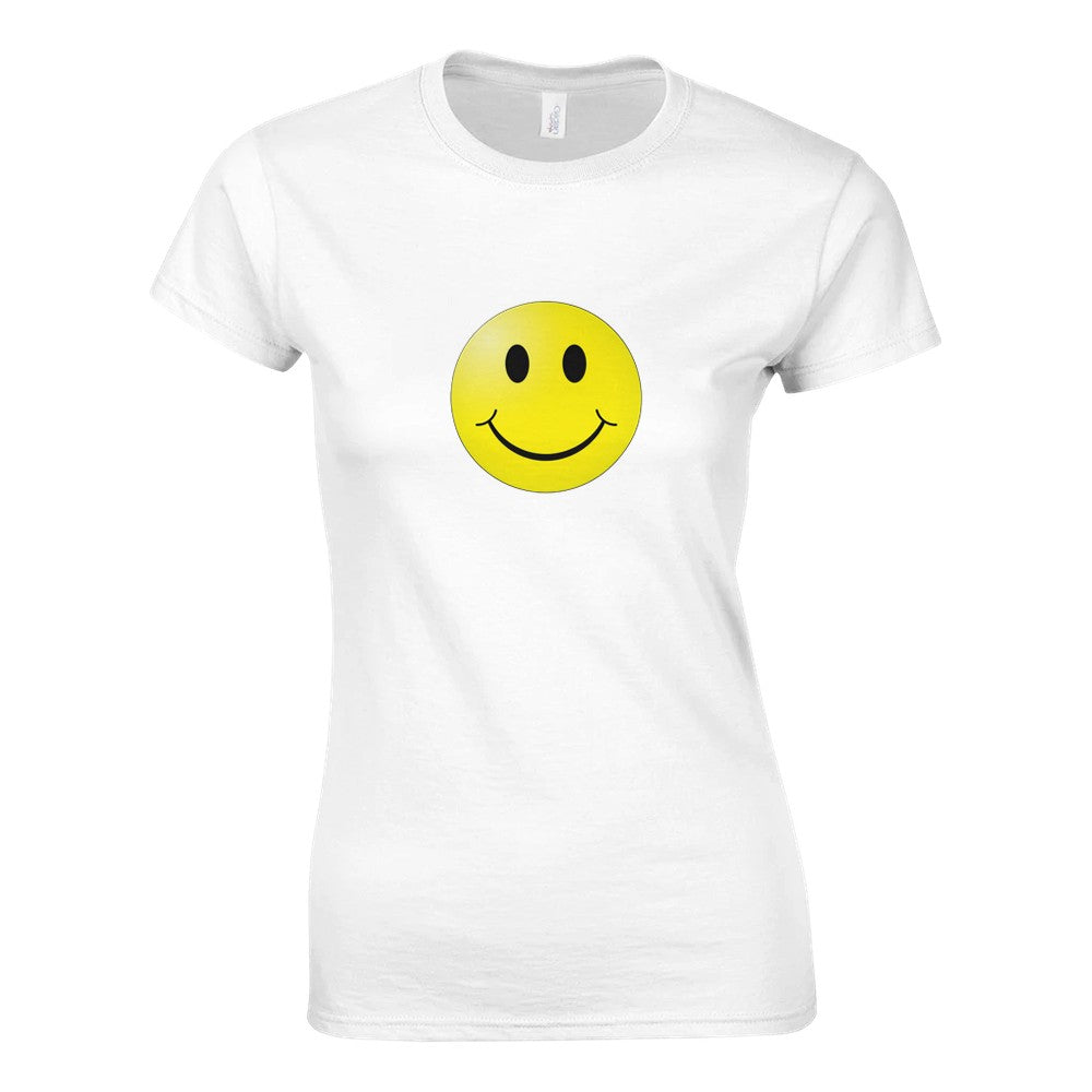 A stylish women’s fitted t-shirt adorned with a bright smiley face, bringing joy and positivity to your wardrobe. Available in a range of colours.